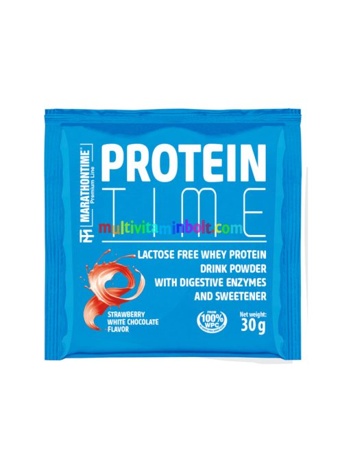 Protein Time Laktázenzimmel Dúsított fehérje fehér csokoládé - eper íz 30 g - Marathontime