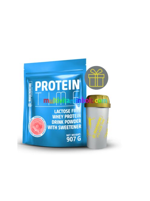 Protein Time Laktázenzimmel Dúsított fehérje fehér csokoládé - eper íz 907 g - Marathontime