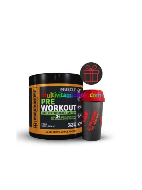 Pre Workout Edzés Előtti Energizáló Steviával és 24 értékes összetevővel - zöldalma ízben - Marathontime