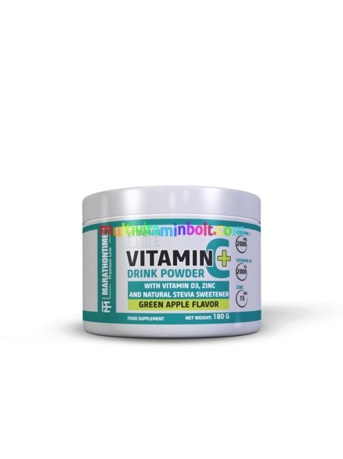 C-Vitamin italpor - D-Vitaminnal Cinkkel és Steviával - 180 g - zöldalma - Marathontime