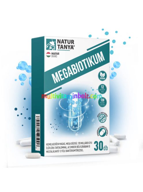 MEGABIOTIKUM - 12 féle baktériumtörzs, mega dózisú, 120 milliárd CFU élőflóra tartalom - 30 kapszula - Natur Tanya