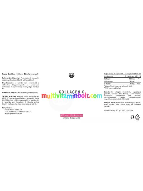 Collagen C kollagén + hialuronsav - 100 kapszula - Panda Nutrition
