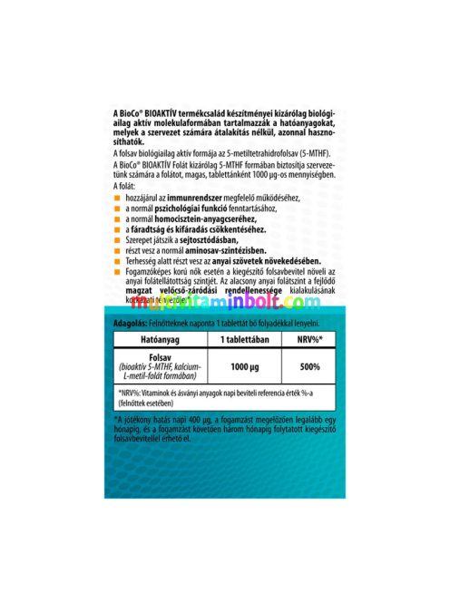 BioCo BIOAKTÍV Folát 5-mthf 1000 mcg tabletta 30 db