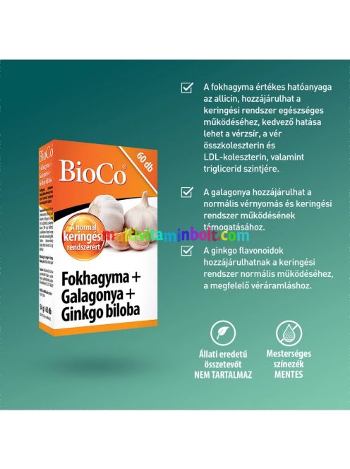 BioCo Fokhagyma + Galagonya + Ginkgo biloba 60 db