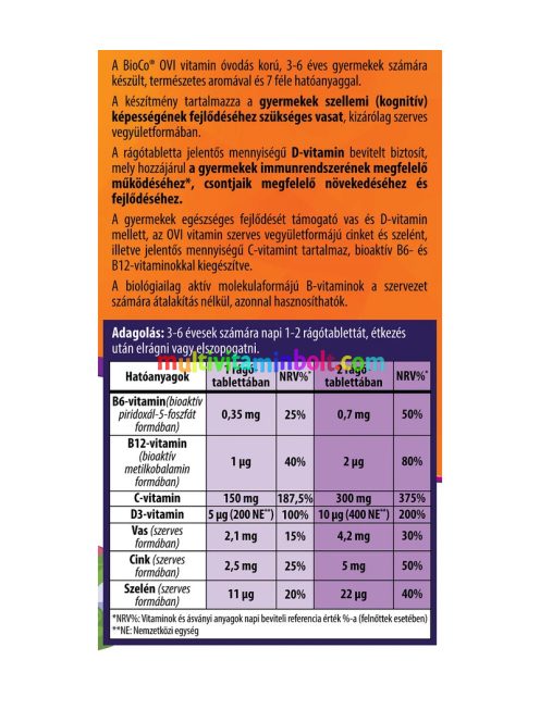 BioCo OVI vitamin rágótabletta 3-6 éveseknek rágótabletta 90 db