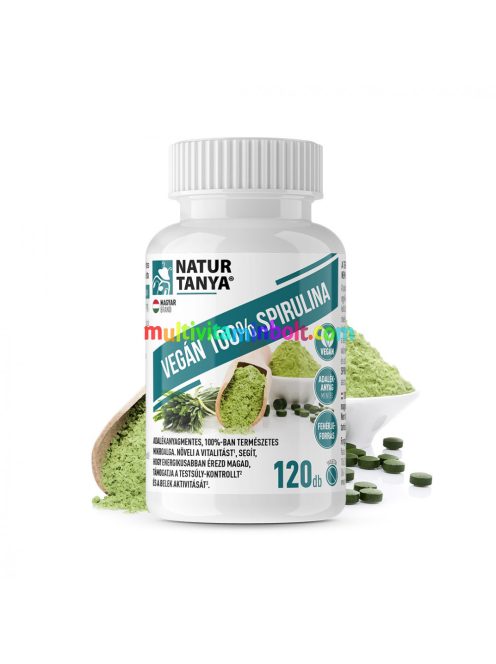 Szerves Spirulina mikroalga, 120 db tabletta, Vegán, 250 mg - Natur Tanya
