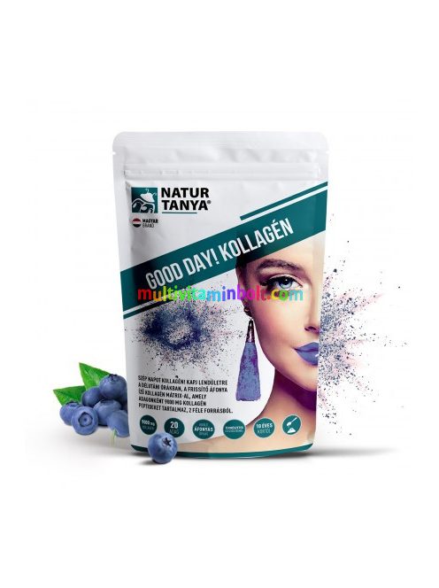 GOOD DAY! Kollagén por 237 g, frissítő áfonya ízben - hal és marha kollagén peptidek, biotin, C-vitamin és cink-biszglicinát - Natur Tanya