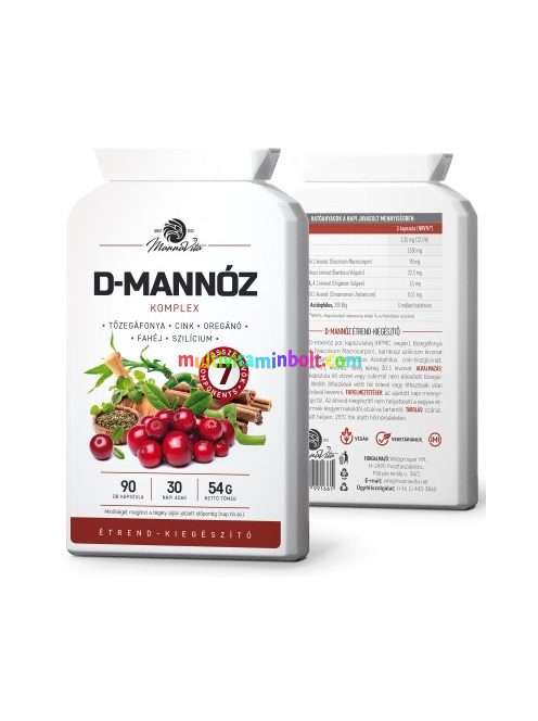  D-mannóz kapszula 90 db, D-mannózt, tőzegáfonya kivonat, oregánó levél, bambusz és fahéj kivonat, cink és probiotikum - Mannavita
