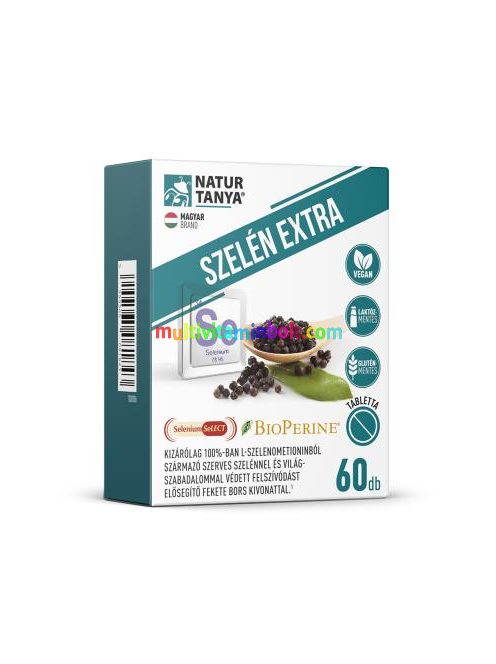 Szerves Szelén EXTRA 60 db tabletta, BioPerine feketebors kivonattal, 100 mcg-os L-szelenometionin, kiváló biohasznosulással -  Natur Tanya