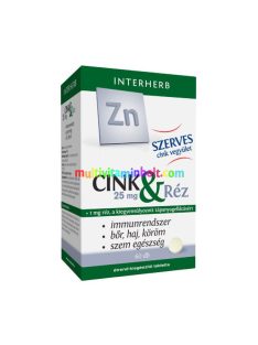 SZERVES Cink 25 mg és 1 mg Réz,  60 db tabletta - Interherb   SZERVES Cink 25 mg és 1 mg Réz,  60 db tabletta - Interherb