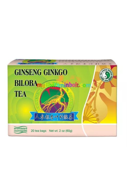 Ginseng, Ginkgo biloba  Zöld tea 20 db filter, zöldtea, ginkgo levél, ginseng gyökér, aromazáró csomagolás - Dr. Chen