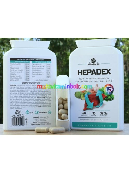 Hepadex 60 db kapszula, gyógynövény kivonatokat, kolint és NAC-ot tartalmazó étrend-kiegészítő - Mannavita