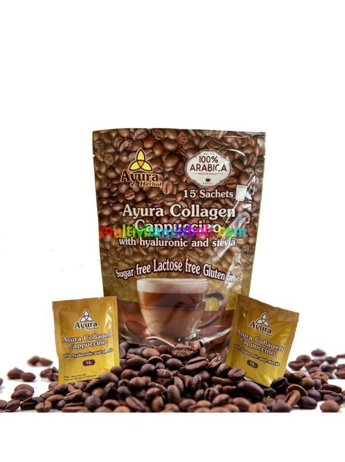 Ayura Herbal Kollagén Cappuchino, instant, 15 tasak, Stéviával édesített és növényi pálmatejjel készült