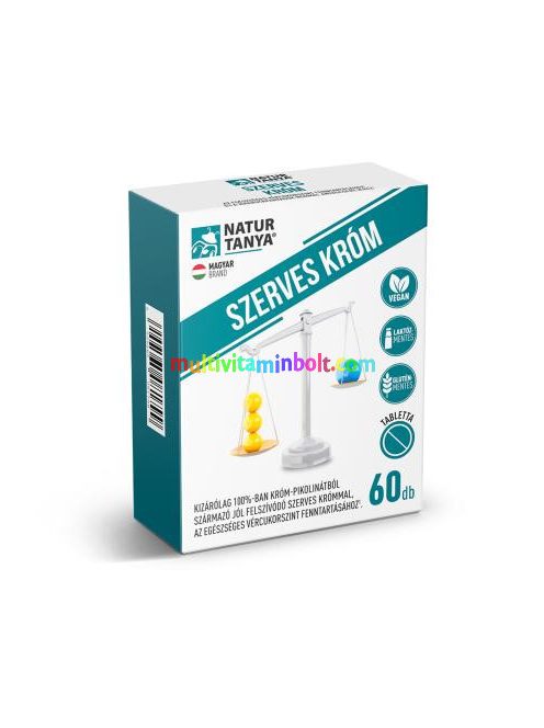Szerves Króm 60 db tabletta,  200 mcg szerves króm, króm-pikolinátból, 2 havi adag - Natur Tanya