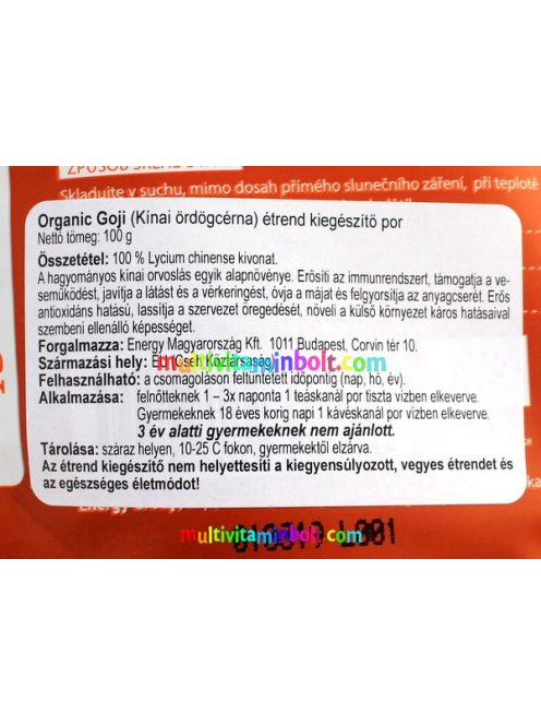 Goji, Organic Goji Powder 100 g, goji őrlemény, por - Energy