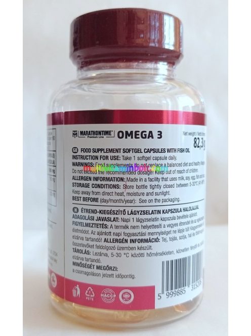 Omega-3 halolaj 60 db lágyzselatin kapszula, 1000 mg, EPA 180 mg, DHA 120 mg - Marathontime