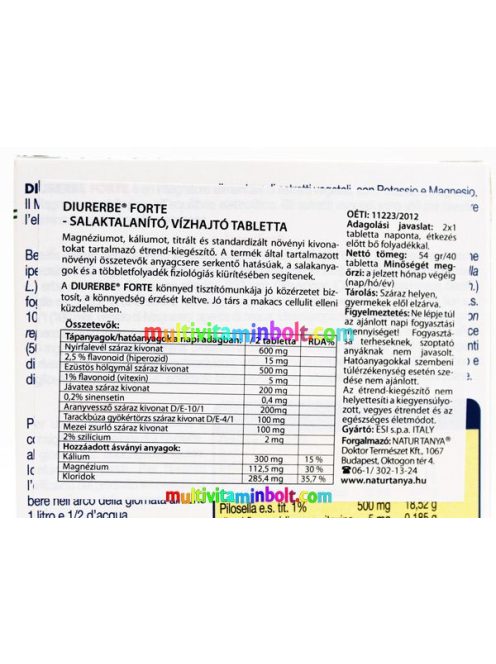 DIURERBE Forte 40 db Tabletta, anyagcsere serkentő és salaktalanító hatású, természetes vízhajtó - ESI