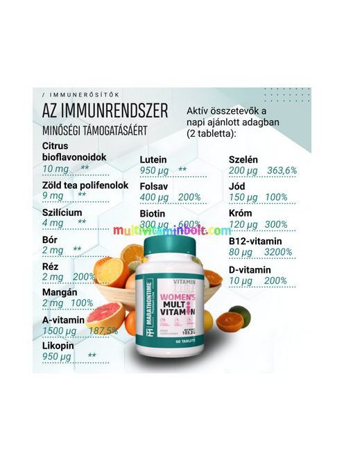 Női multivitamin 60 db tabletta, magas hatóanyag tartalom, nők számára - Marathontime