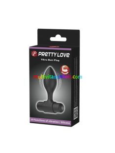   Pretty Love Vibra Butt Plug Black, 2,7 cm átmérőjű, vibrátoros záróizom tágító