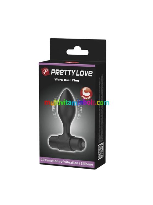 Pretty Love Vibra Butt Plug Black, 2,7 cm átmérőjű, vibrátoros záróizom tágító