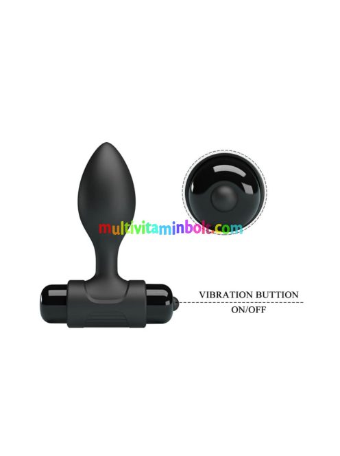 Pretty Love Vibra Butt Plug Black, 2,7 cm átmérőjű, vibrátoros záróizom tágító