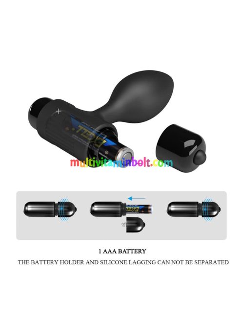 Pretty Love Vibra Butt Plug Black, 2,7 cm átmérőjű, vibrátoros záróizom tágító