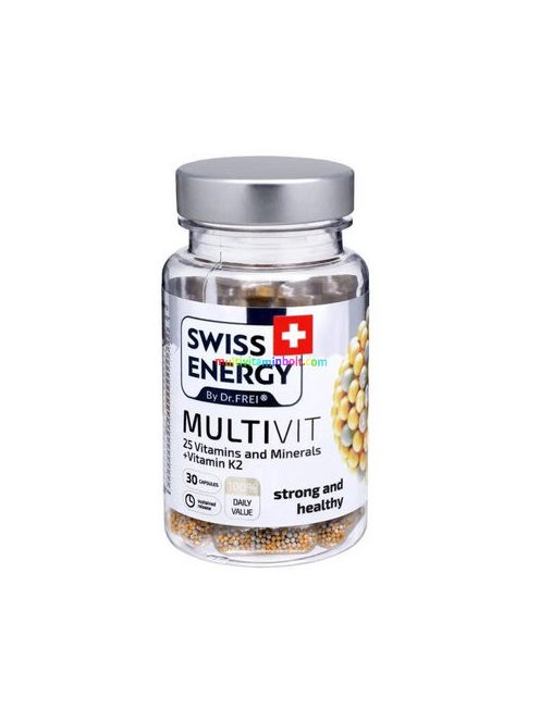 Swiss Energy Multivitamin 30 db kapszula, elnyújtott felszívódású, vitaminokat és ásványi anyagokat tartalmaz, K2 vitaminnal