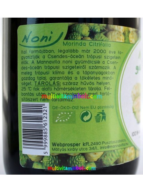 Noni Juice 500 ml, 100 %-os gyümölcslé - MannaVita