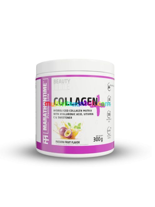 Hidrolizált Kollagén Hialuronsavval 300g, 14000 mg kollagén, 100 mg hialuron,  Passion Fruit íz, 20 adag - Marathontime