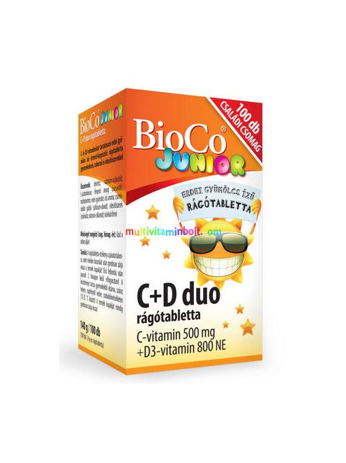 C+D DUO JUNIOR Családi csomag 100 db rágótabletta, 500 mg C-vitamin és 800 IU D3-vitamin - BioCo