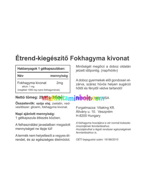 Fokhagymaolaj 1000mg - 90 gélkapszula - Vitaking