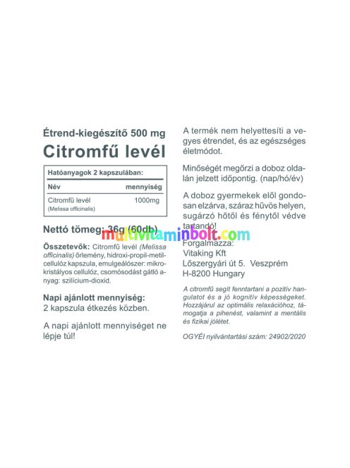 Citromfű levél 500mg - 60 kapszula - Vitaking