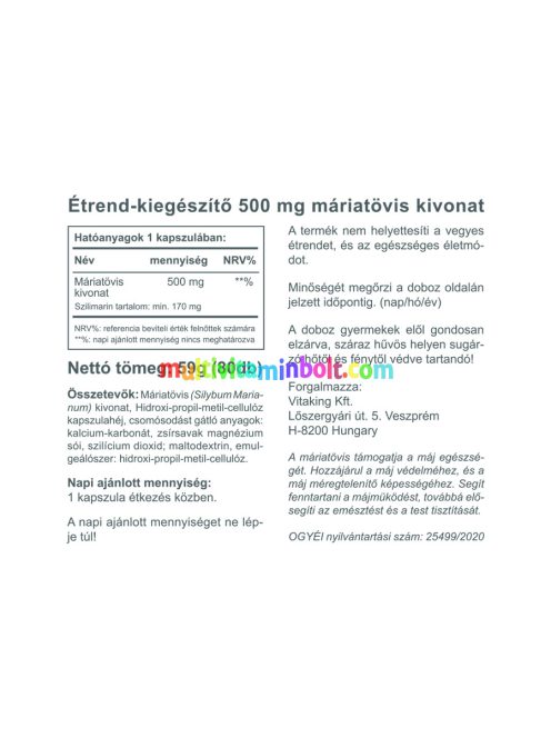 Máriatövis kivonat 500mg - 80 kapszula - Vitaking