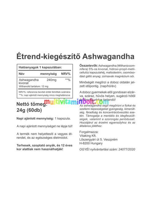 Ashwagandha kivonat 240mg - 60 kapszula - Vitaking