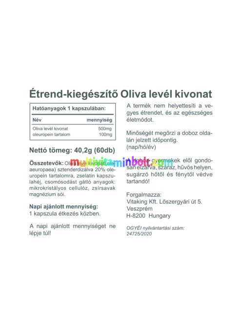 Olivalevél kivonat 500mg - 60 kapszula - Vitaking