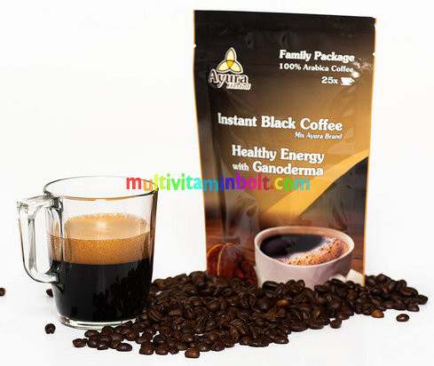 Ayura Herbal Black Coffee, instant fekete kávé, 25 adag, Családi csomag, arabica kávé 100%