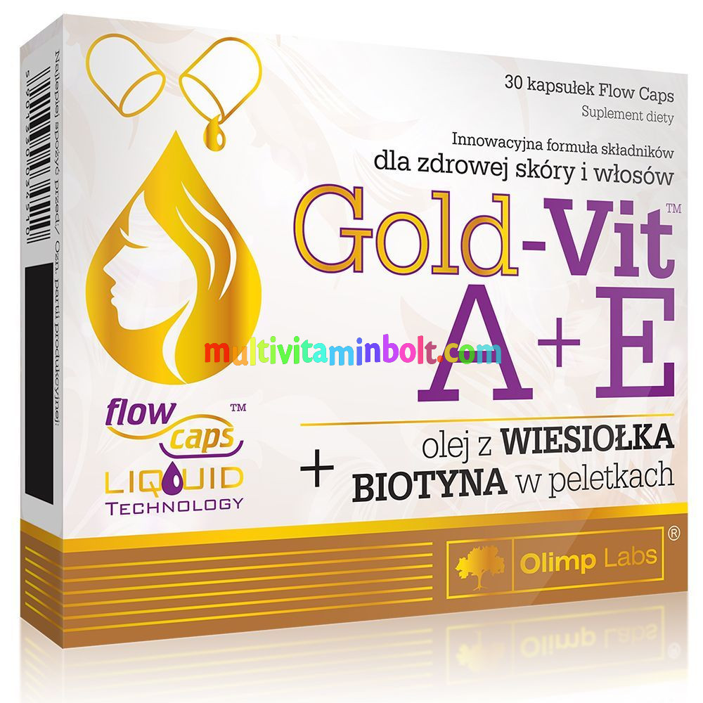 Gold-Vit A+E, 30 db kapszula Ligetszépe olaj 550 mg, Biotin, Ízületi gyulladás, fekélyek, fájdalmas menstruáció - Olimp Labs