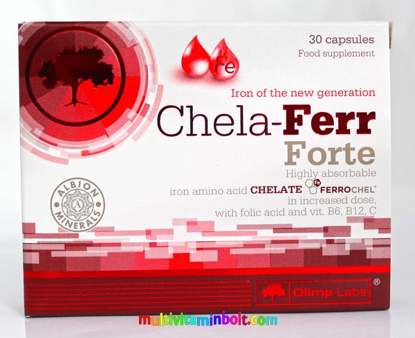 Chela-Ferr Forte 30 db kapszula kelát, szerves vas készítmény Folsav, B6, B12, C-vitaminnal - Olimp Labs 