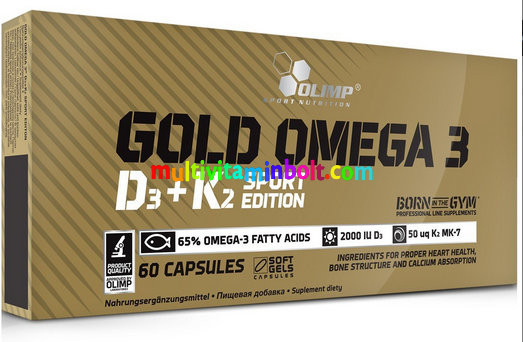 Gold Omega 3 D3 + K2 Sport Edition, 60 db lágyzselatin kapszula, mélytengeri halolaj 2000 NE D3 és K2 vitaminokkal - Olimp Sport