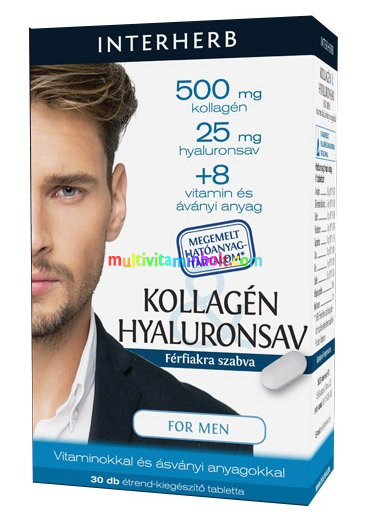 Kollagén & Hyaluronsav For Men 30 db kapszula, 500 mg kollagén, 25 mg hialuron, 8-féle vitamin - Interherb