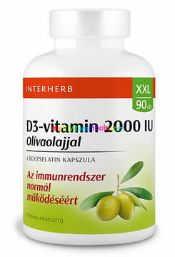 D3-vitamin 50 µg, 2000 IU XXL, olivaolajjal, 90 db lágyzselatin kapszula - Interherb