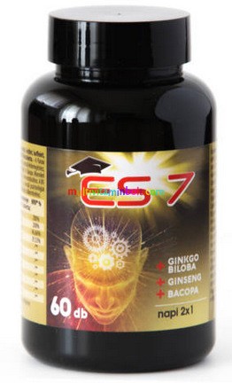 ES7 – Agyserkentő 60 db tabletta, Ginkgo Biloba, Ginzeng, Bakopa, Rhodiola, L-karnitin, Lecitin, Koffein, magnézium, vitaminok